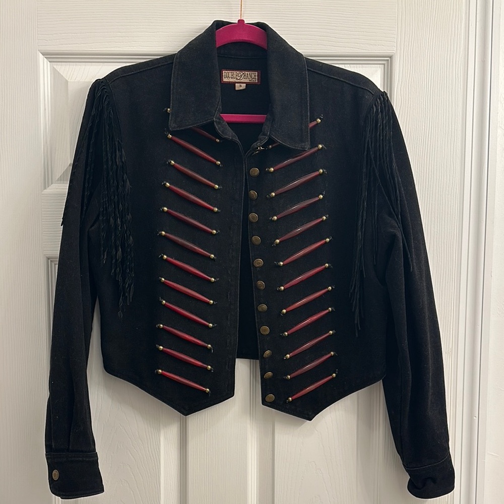 Double D Ranch Black and Red Cropped Blazer with Decorative Stripes